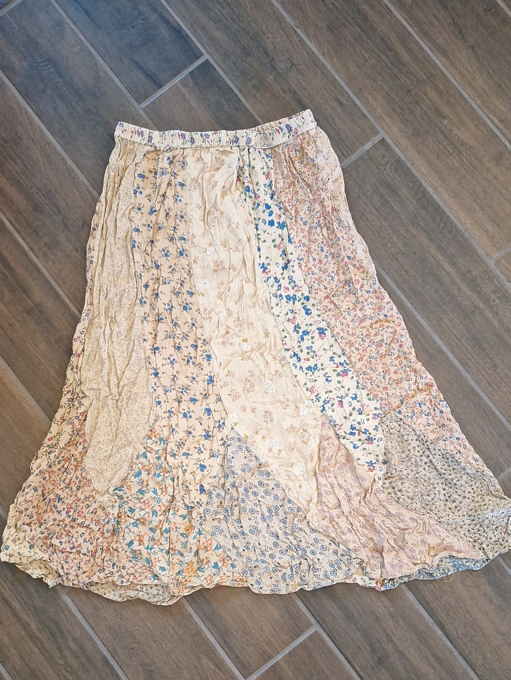 Vintage Sacred Threads Patchwork Multi Print Floral Broomstick Midi Skirt XL
